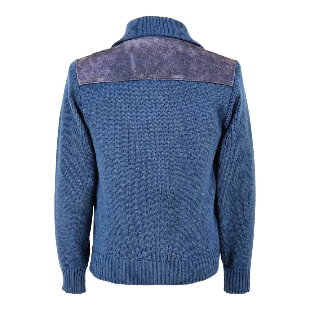 Vintage Royal Knight Leather Knit Jacket Mens Medium Blue Suede Zip - Picture 3 of 13
